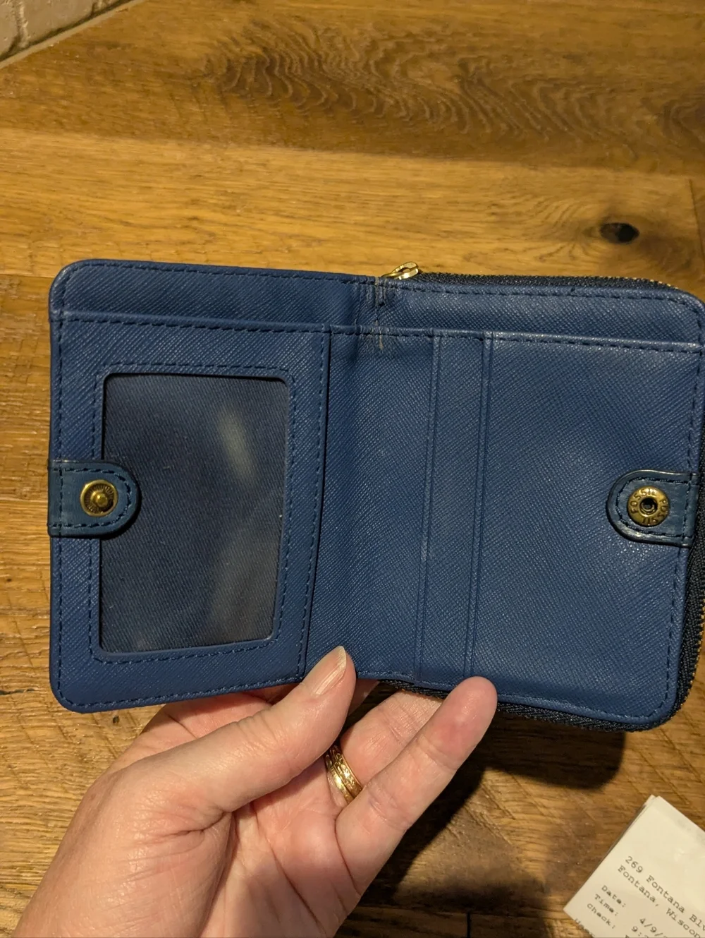 Navy & Tan Trimmed Canvas Barrel Bag with Fossil Navy Wallet - Picture 7 of 10